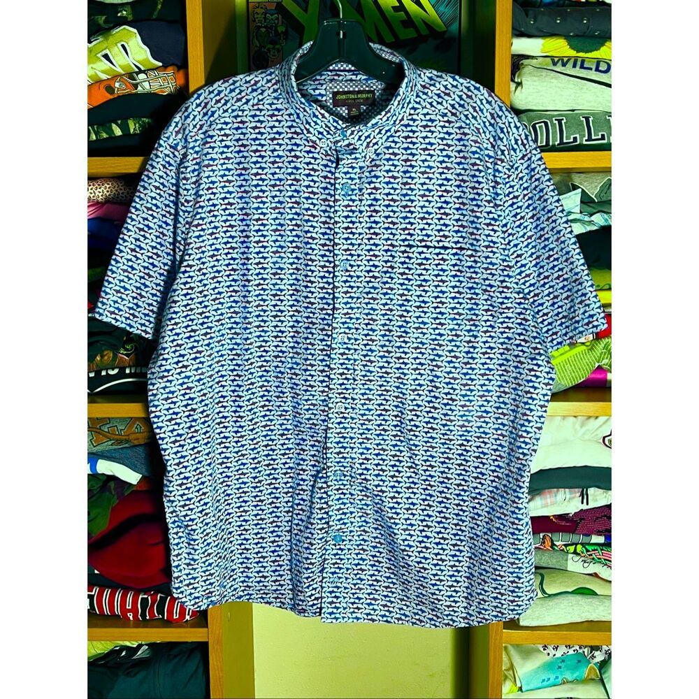 Johnston & Murphy Men’s Shark Short Sleeve Button Down Shirt XL - Picture 1 of 6